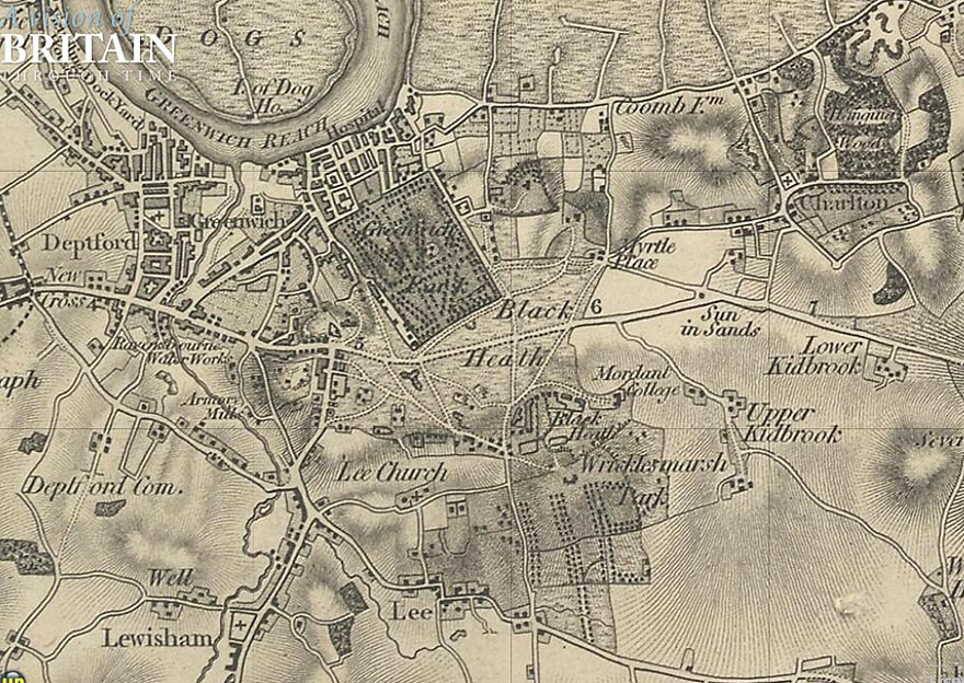 The Queen's Orchard doesn't appear at its present site on this 1809 map, but could be one of the plots of land in the northeast corner.